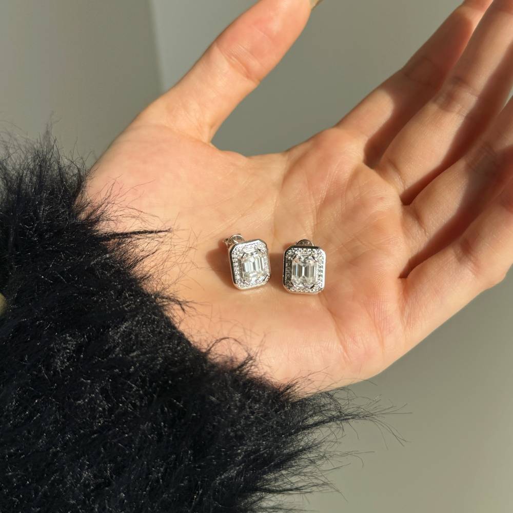 Sleek 925 Silver Moissanite Rectangle Stud Earrings for Women