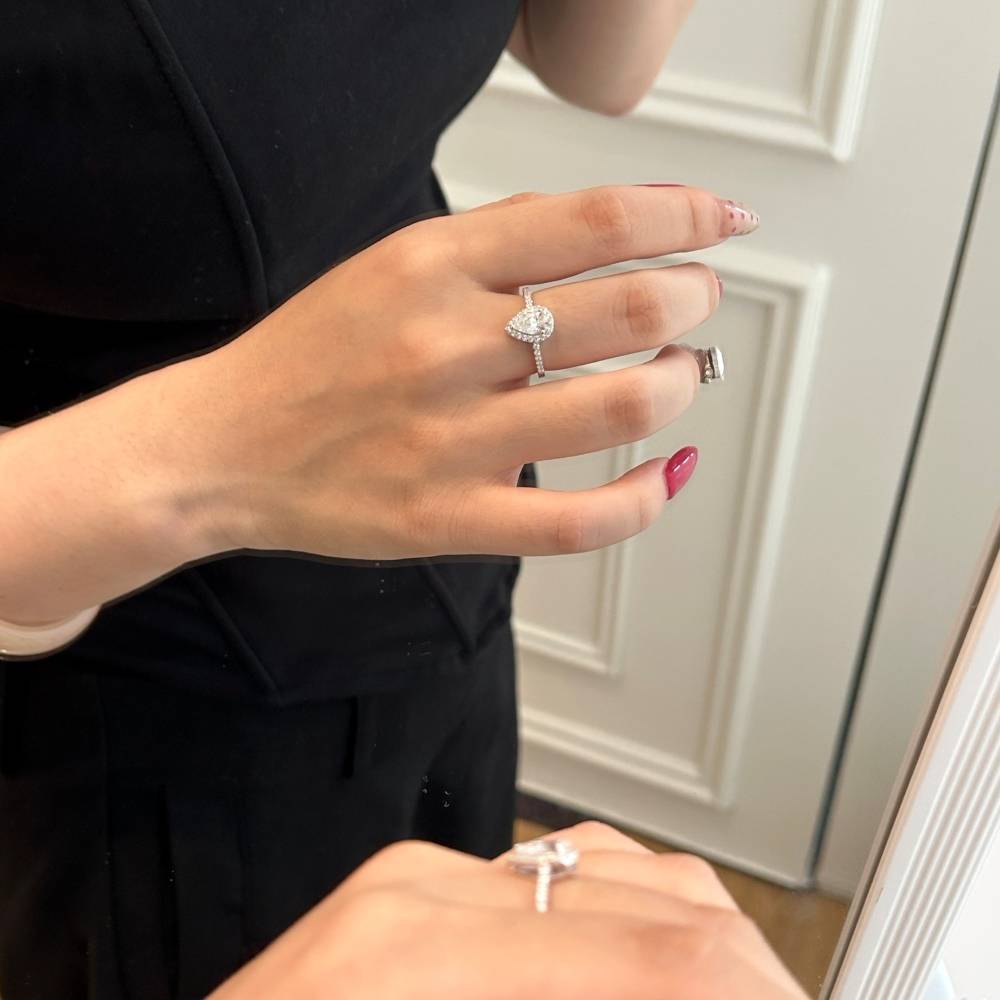 Pear Cluster Moissanite Ring in 925 Sterling Silver by Lonceen