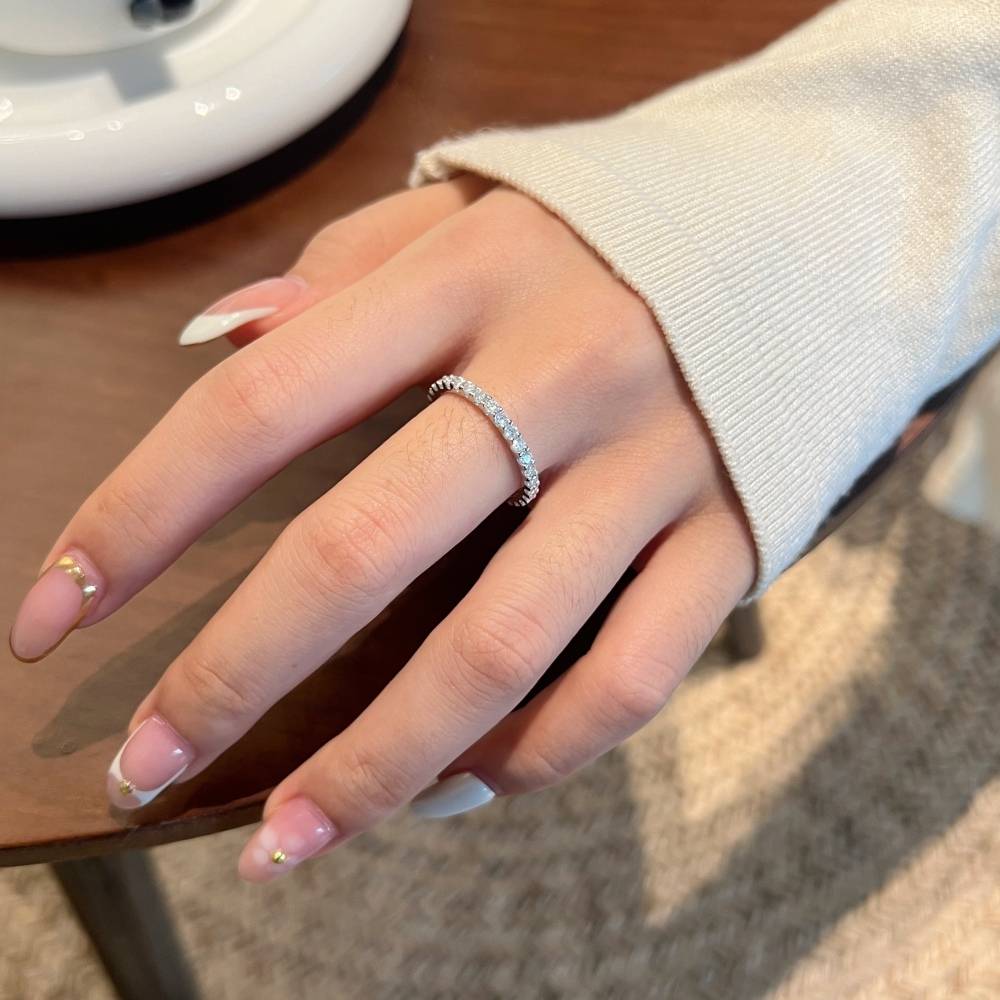 Moissanite Eternity Band Ring in 925 Sterling Silver by Lonceen