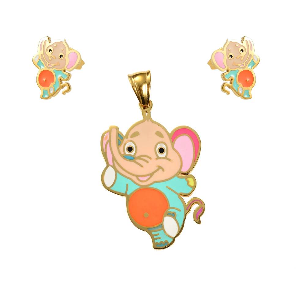 Cute Cat Jewelry Set for Girls Stainless Steel Necklace Bracelet Earrings