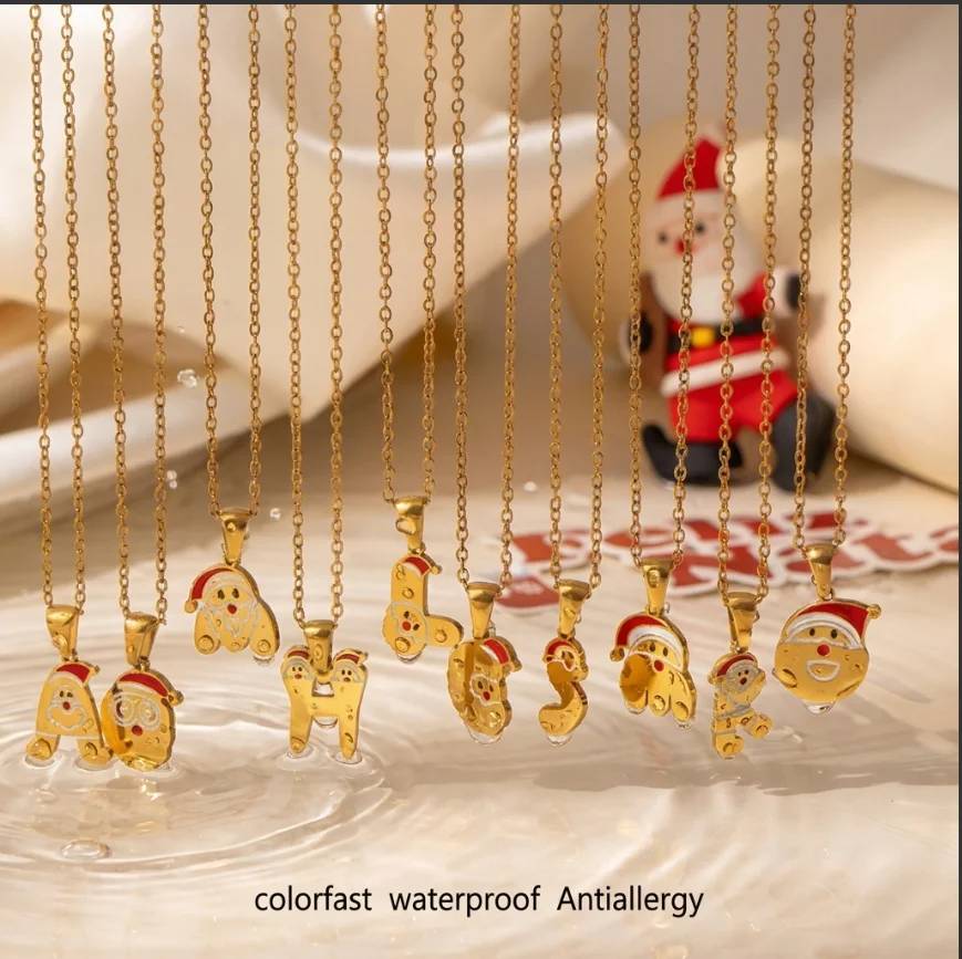Christmas Santa Hat Necklace 18K Gold Plated Stainless Steel Jewelry
