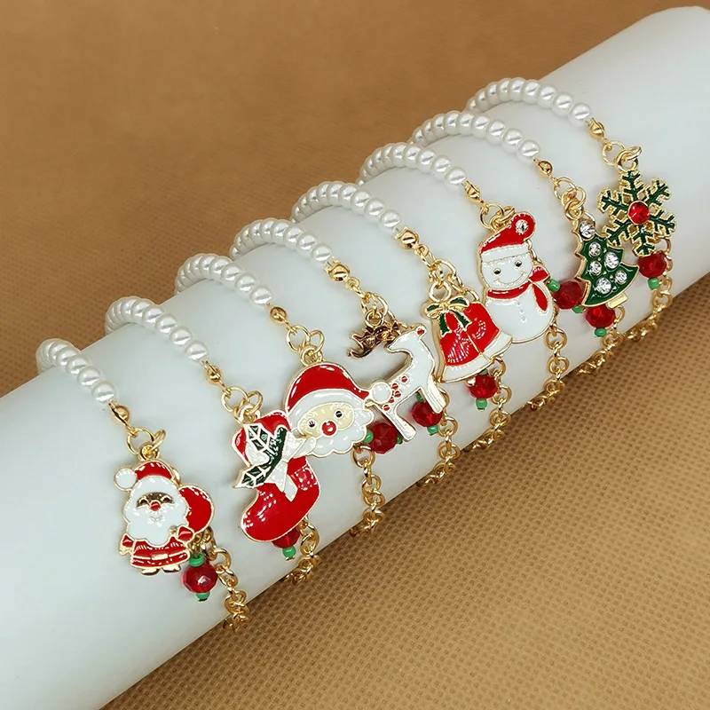 Christmas Jewelry Alloy Christmas Tree Santa Snowman Moose Snowflake Bell Christmas Bracelet