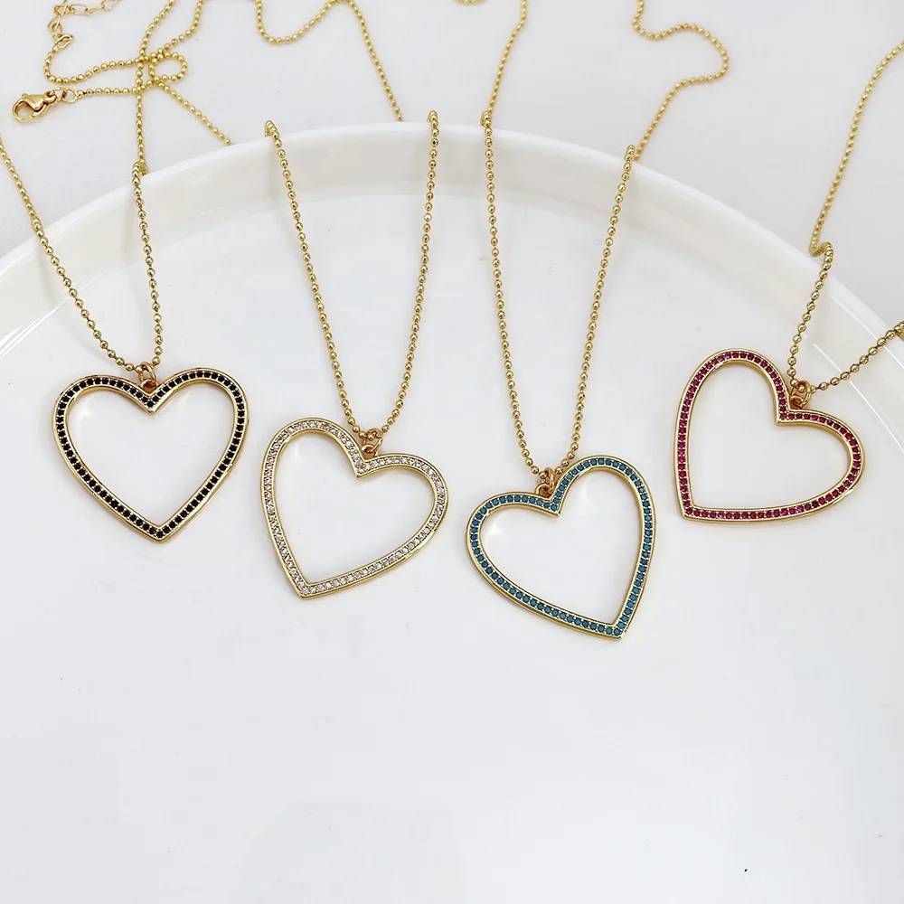Rainbow Crystal Zircon Heart Pendant Necklace