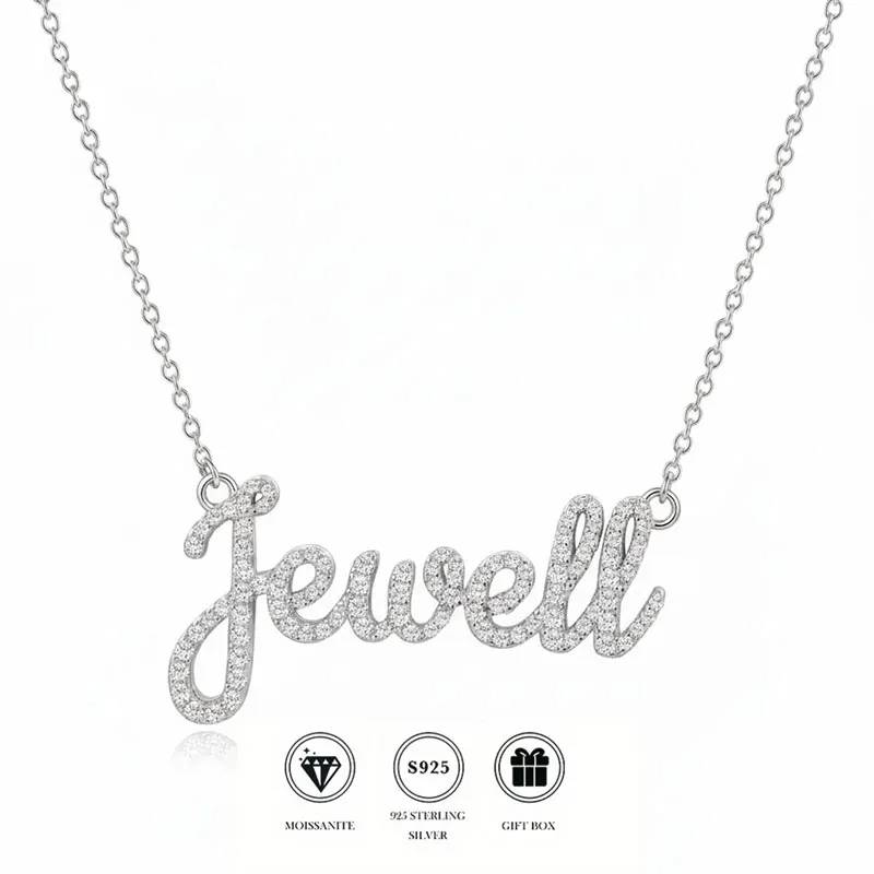 Custom Name Moissanite Necklace in 14K Gold