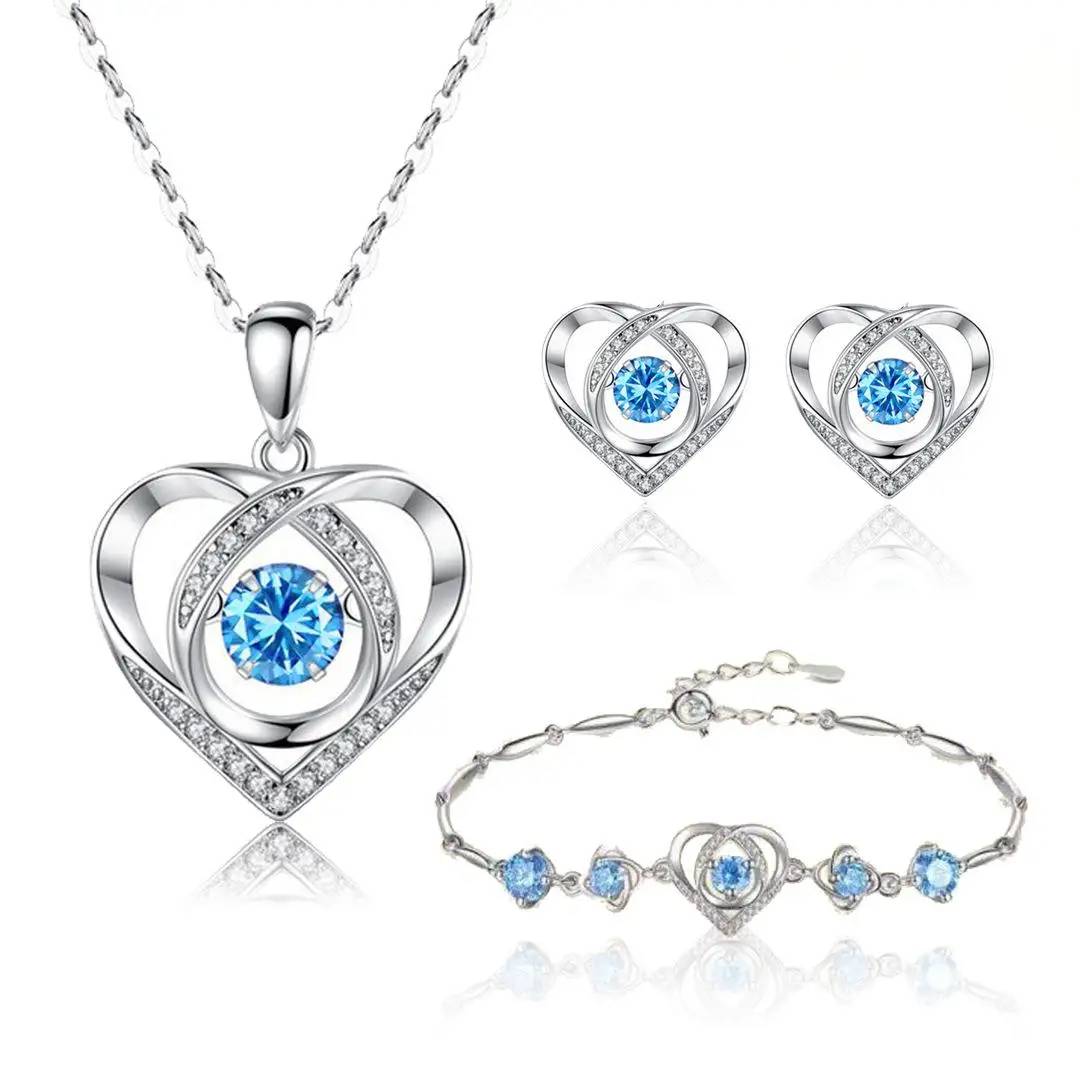 Valentine's Day Fashion Jewelry Set Popular Jumping Love Droplet Pendant Necklace and Earrings