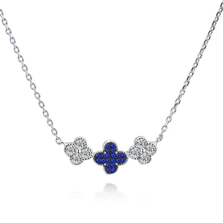 Valentines Gift Women Jewelry Lucky Four Leaf Clover Pendant Necklace Zircon Stone 925 Sterling Silver Necklace