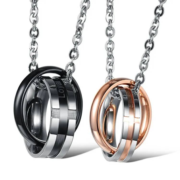 Marlary Love Ring Couple Necklace Stainless Steel Necklace Hot Sale Couple Necklace for Wedding Romantic Valentine's Day Gift