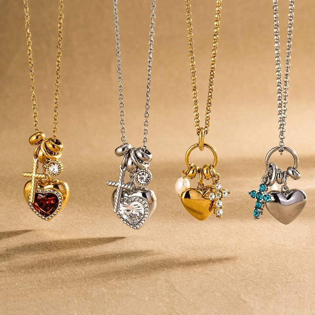 Luxury Valentine's Day Gift Necklace Jewelry Women Red Zirconium Lock and Key Stainless Steel Heart Shape Pendant Necklace