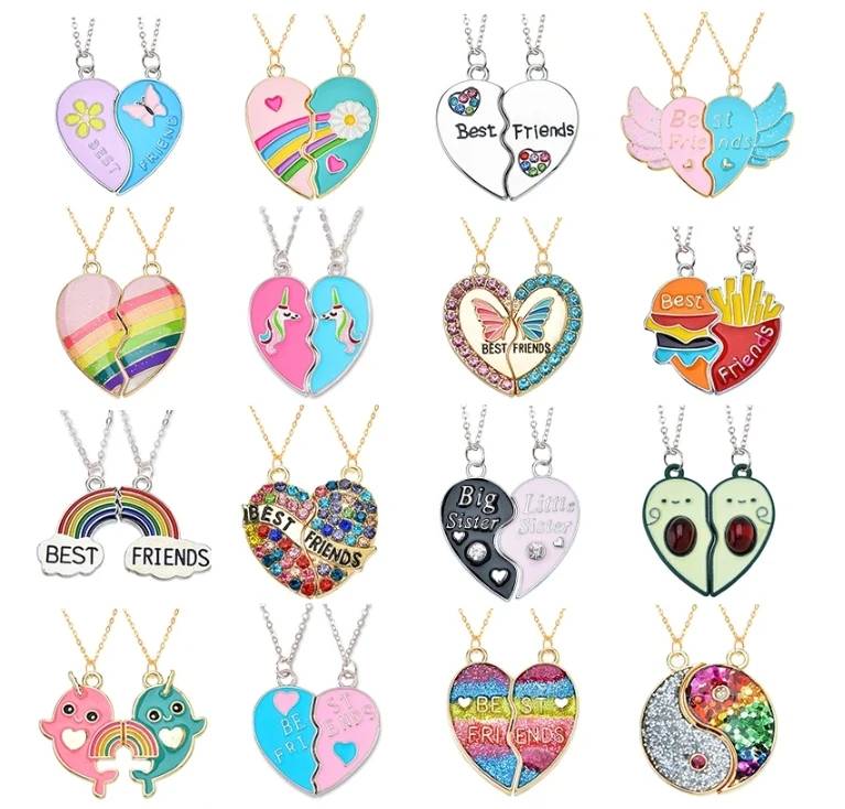 Colorful Enamel Rainbow Unicorn Butterfly Heart Best Friend Pendant for Women's Necklaces Valentines Gift Jewelry