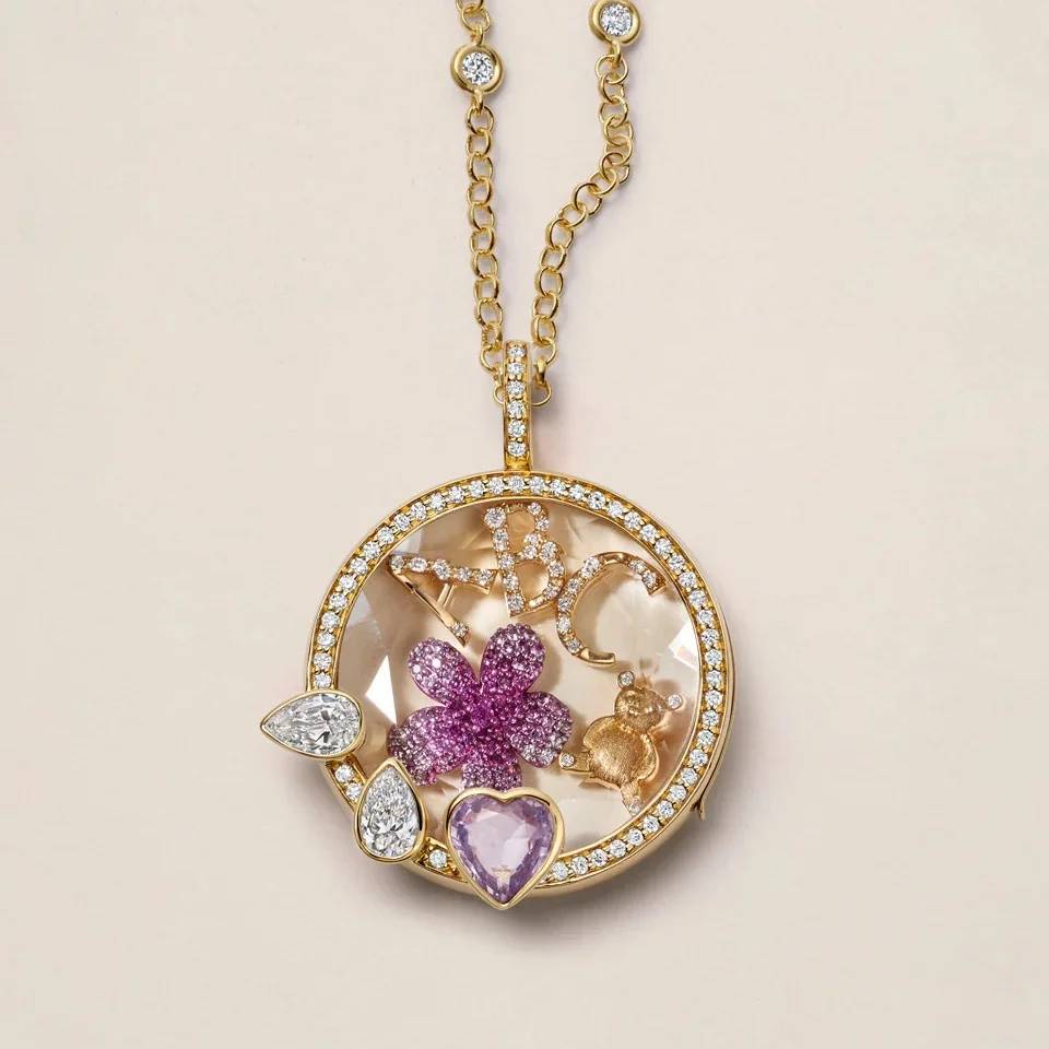 Trendy Gold Plated LOVE Locket Crystal Circle Pendant Necklace Diamond Pave Heart Moon Charm Fashion Jewelry for Women Gift