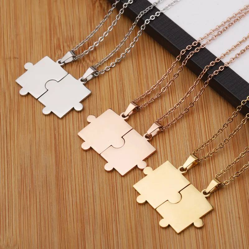 New Style Couple Simple Fashionable Geometric Puzzle Necklace Set Could Jewelry Valentines Festival Necklace Gift
