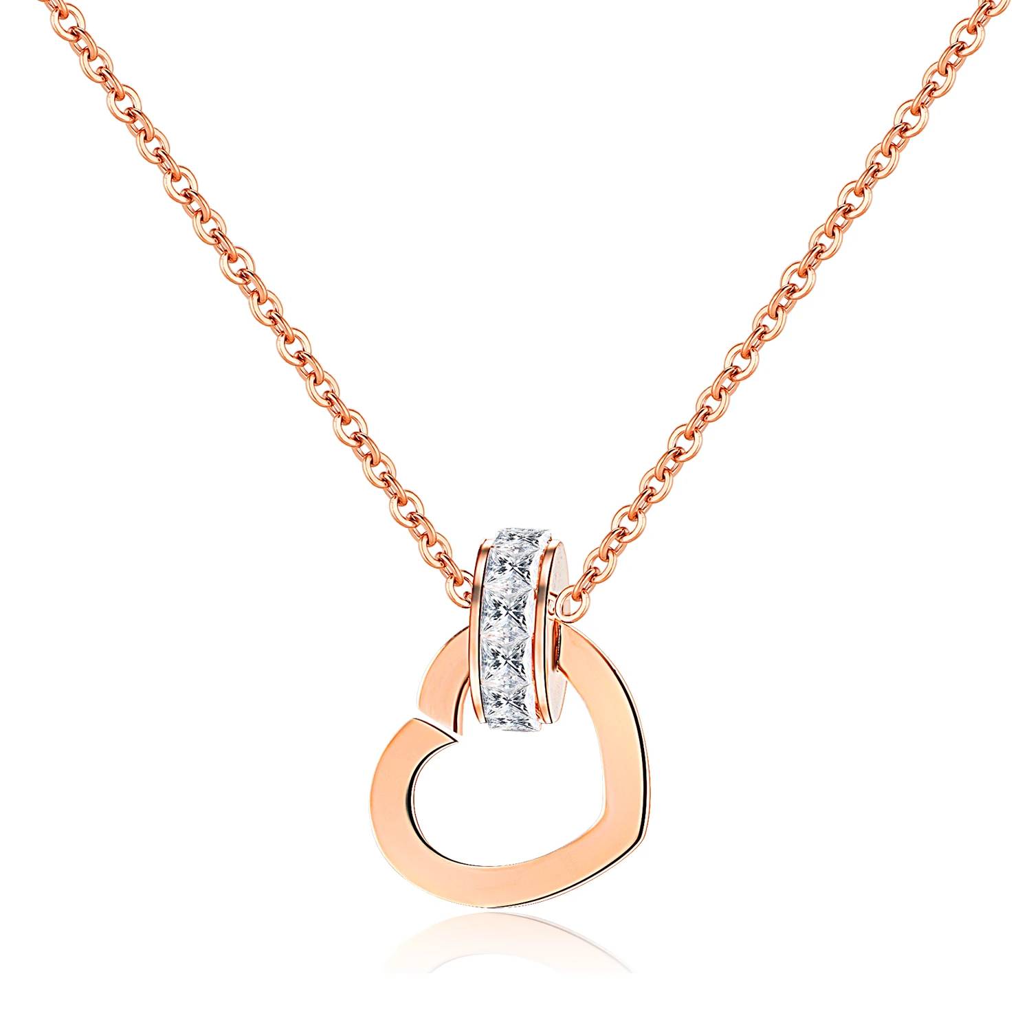 Fashion Simple Rose Gold Plated Love Stainless Steel Necklace for Women Double Chain Necklace for Girl