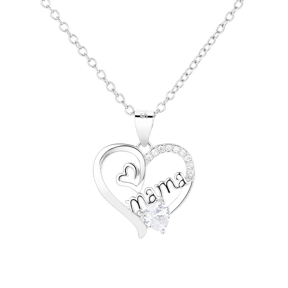 Romantic Heart-Shaped Pendant Mom Link Chain Necklace Cubic Zircon brass Mother's Day Gift for Women