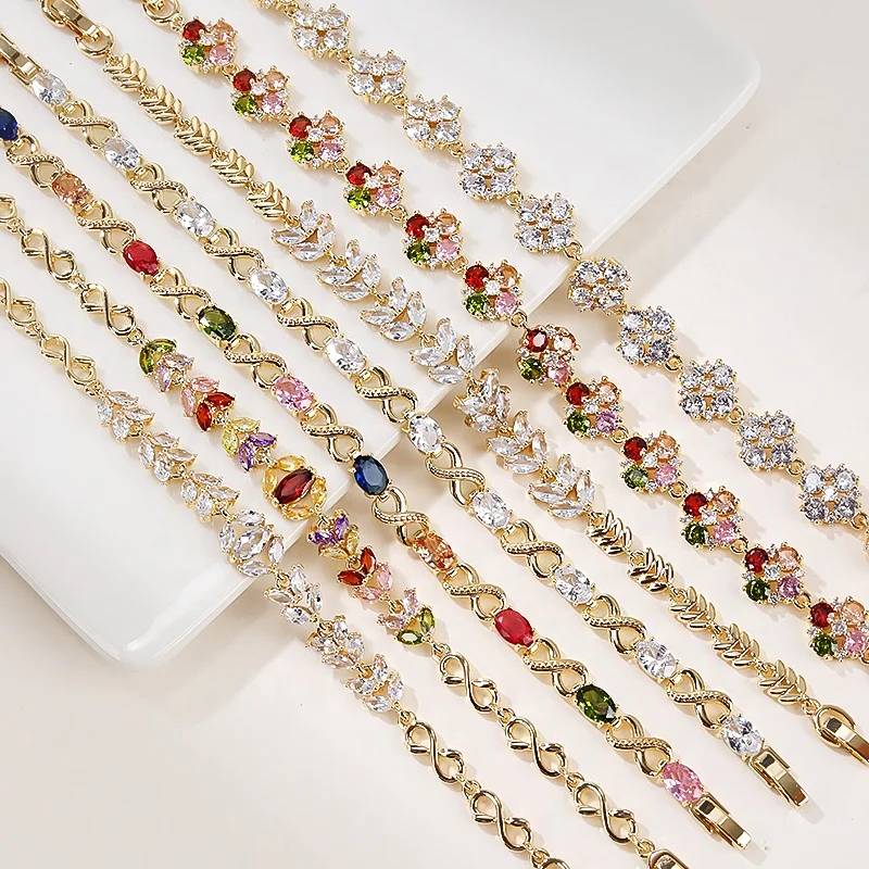 Romantic 18K Gold Color Bracelet Nice Popular Fashion Design Copper Jewelry with for Women for Wedding Party and Gift
