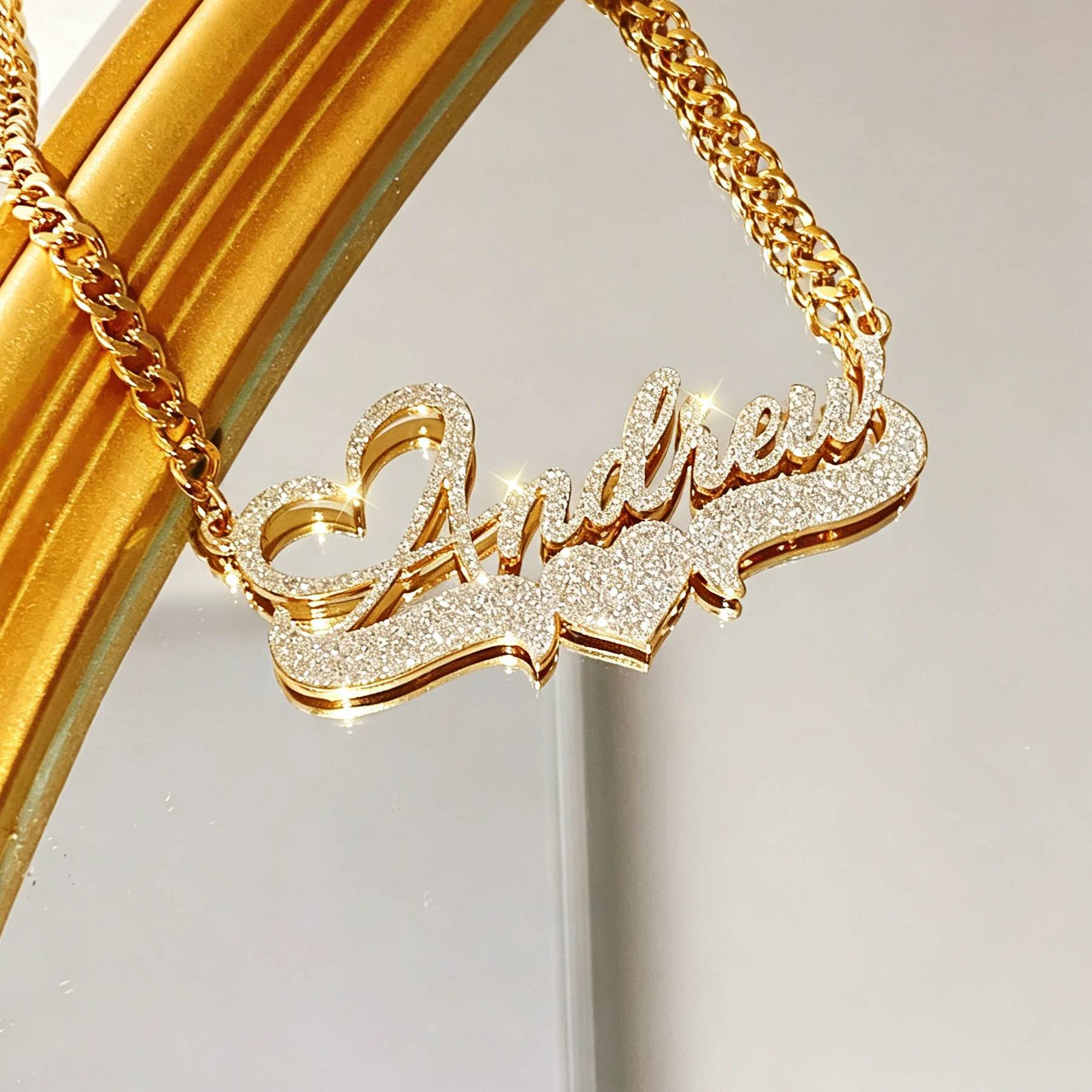 Personalized Nameplate Necklace Custom Bling Name Stainless Steel Letter Pendant Birthday Anniversary Gift for Her Him