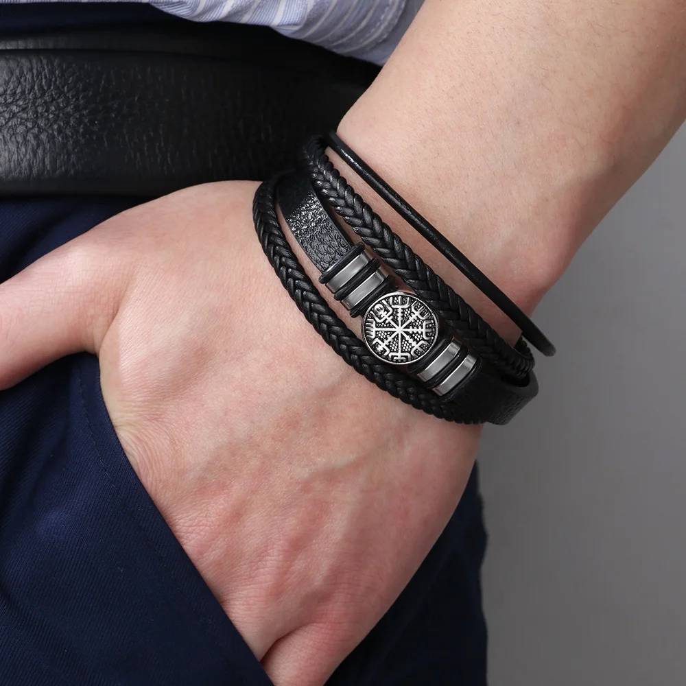 Fashion Multi-layer Woven Handmade Men Leather Rope Magnetic Bracelet Spiritual Jewelry Gift for Him