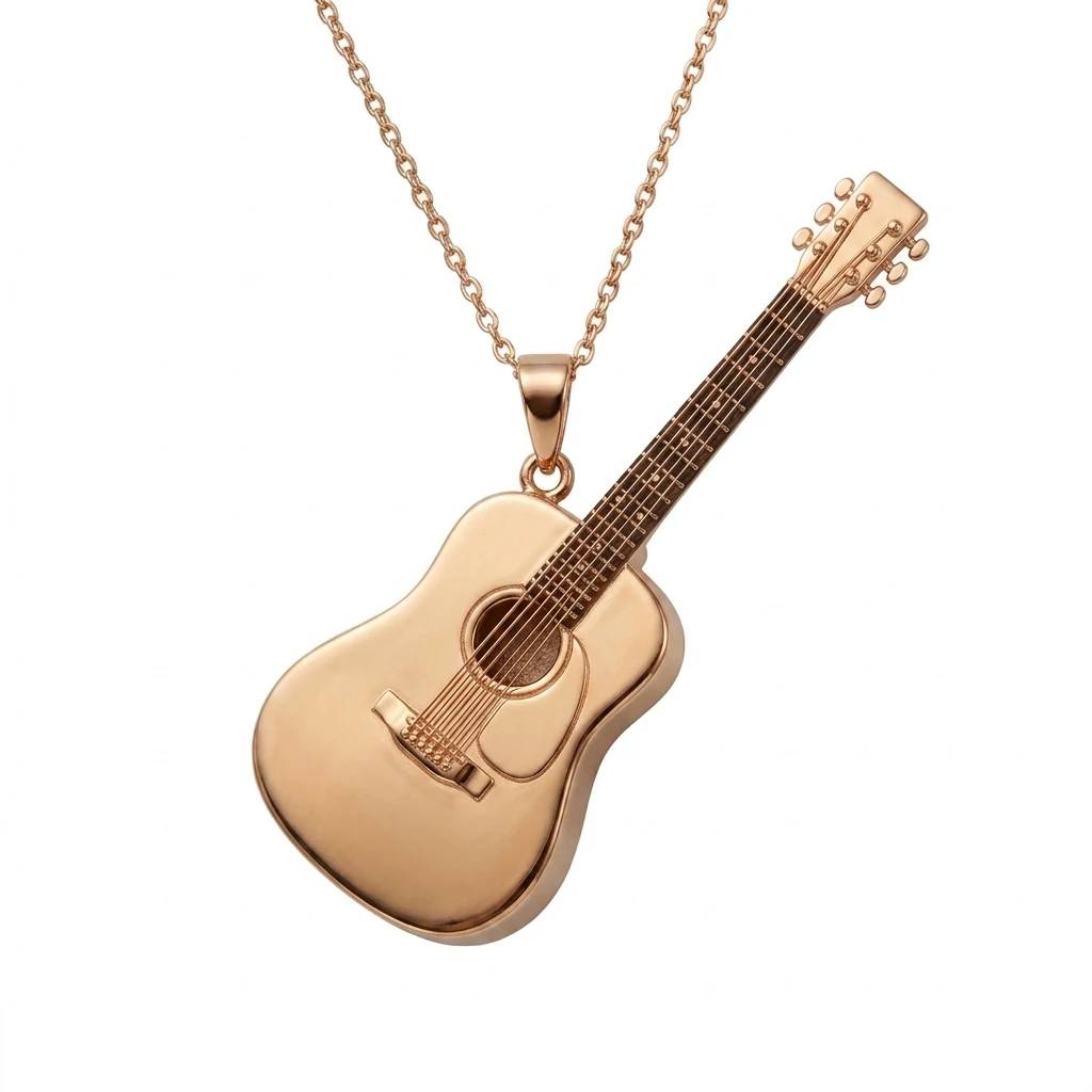 Gold Plated Copper Guitar Pendant Necklace Women Music Lover Trendy Link Chain Fashion Jewelry Gift