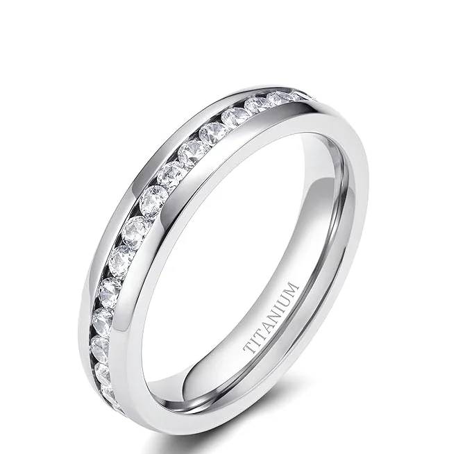 Customized 5mm Silver Titanium Wedding Band Inlay CZ Stone Set for Him and Her for Engagement Anniversary