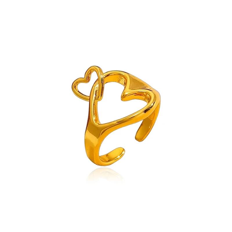 Anillo de corazón hueco de acero inoxidable chapado en oro PVD de 18 quilates de moda minimalista