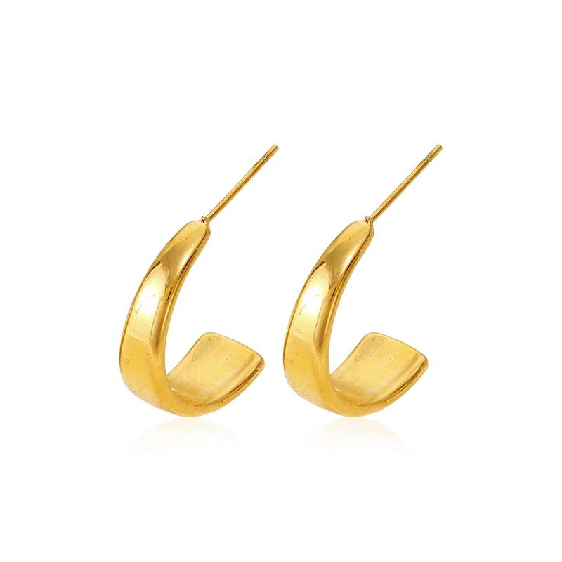 Boucles d'oreilles créoles minimalistes en forme de C Lonceen Fashion, plaquées or 18 carats, en acier inoxydable 316L hypoallergénique, bijoux pour femmes