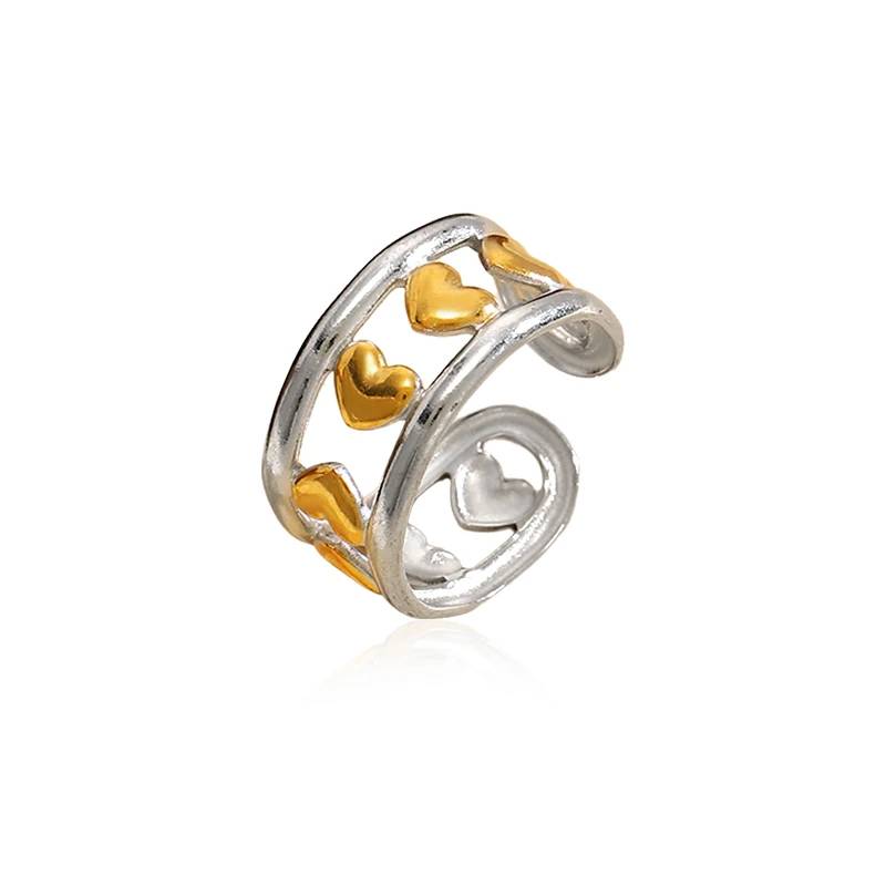 Anillo de corazón de acero inoxidable bicolor chapado en oro de 18 quilates de Lonceen - Joyería hipoalergénica para regalo (venta al por mayor)