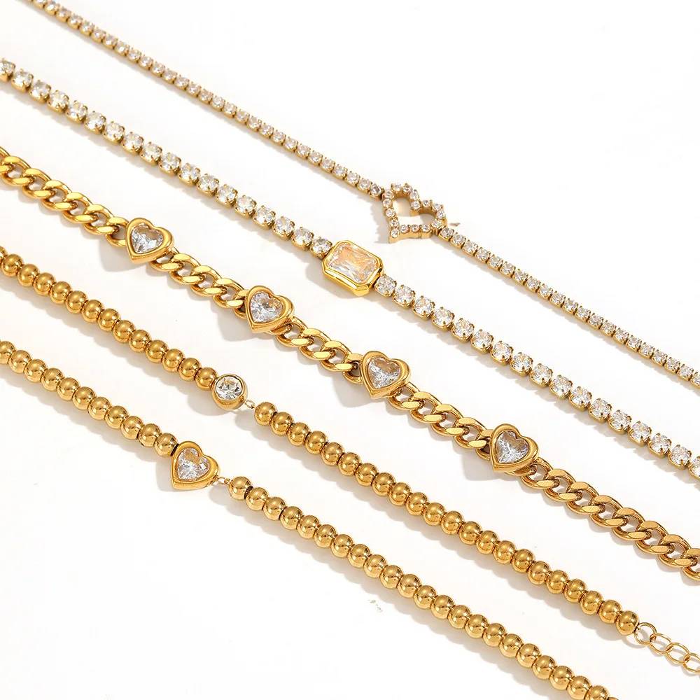 Conjunto de pulsera de tenis Lonceen Premium de acero inoxidable chapado en oro de 18 quilates con circonitas en forma de corazón, resistente al agua y a la moda.