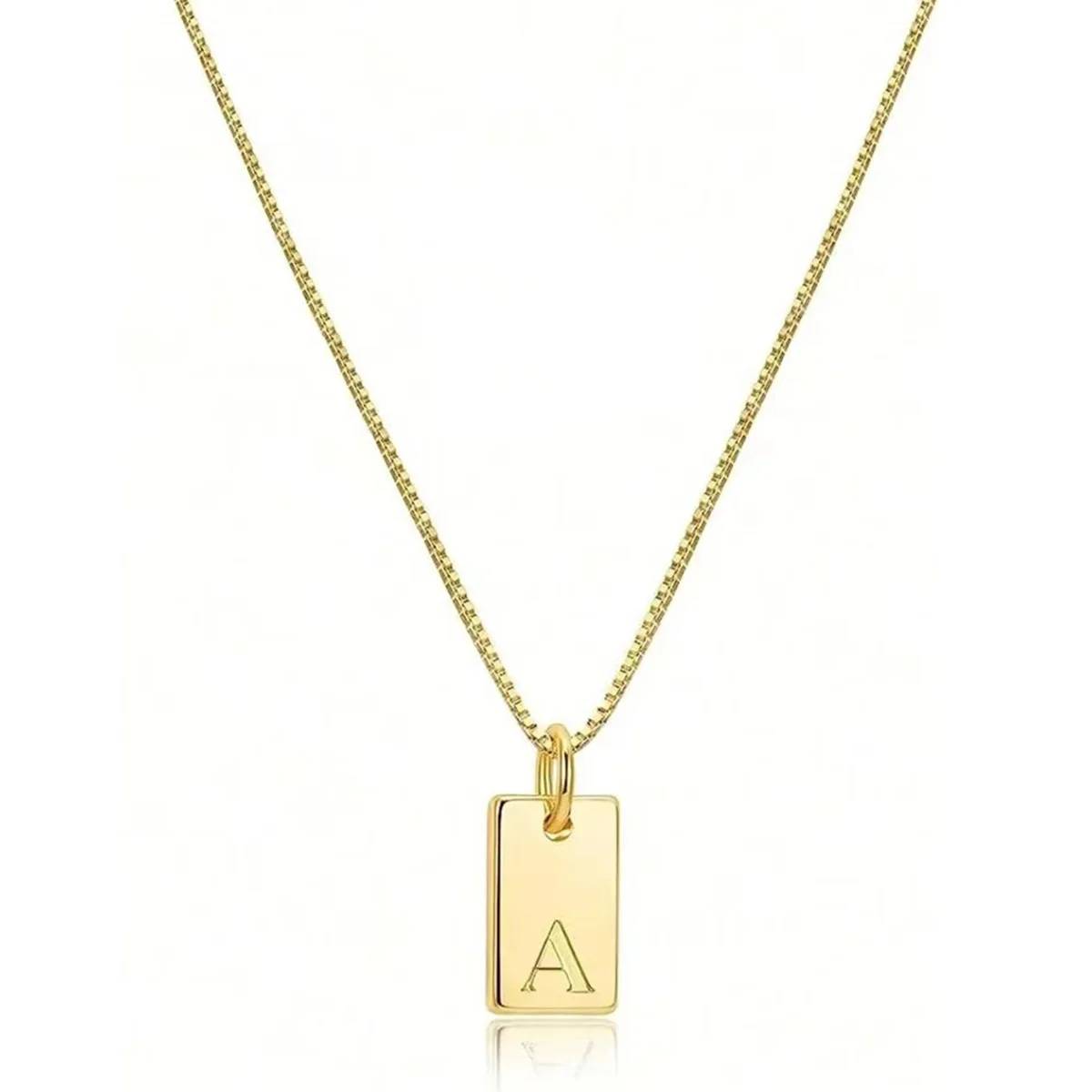 Collar con colgante cuadrado con inicial grabada a medida de Lonceen, chapado en oro de 18 quilates, acero inoxidable.