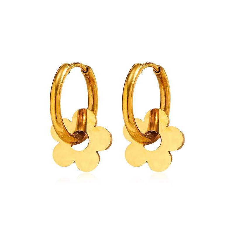 Boucles d'oreilles pendantes Lonceen en acier inoxydable 316L plaqué or 18 carats, motif fleur 3D, pour femmes (vente en gros)