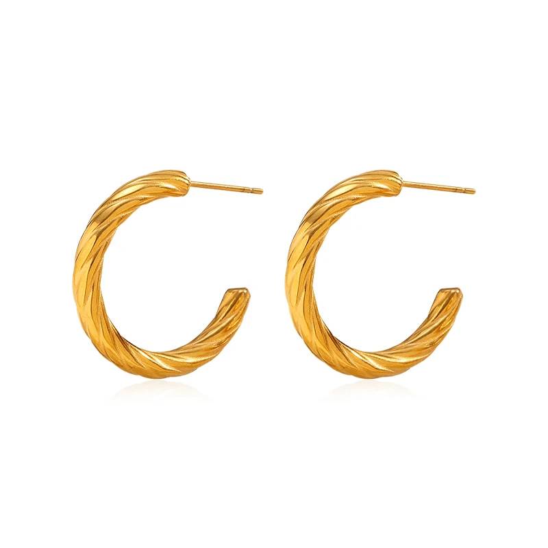 Boucles d'oreilles créoles minimalistes de haute qualité en acier inoxydable plaqué or 18 carats