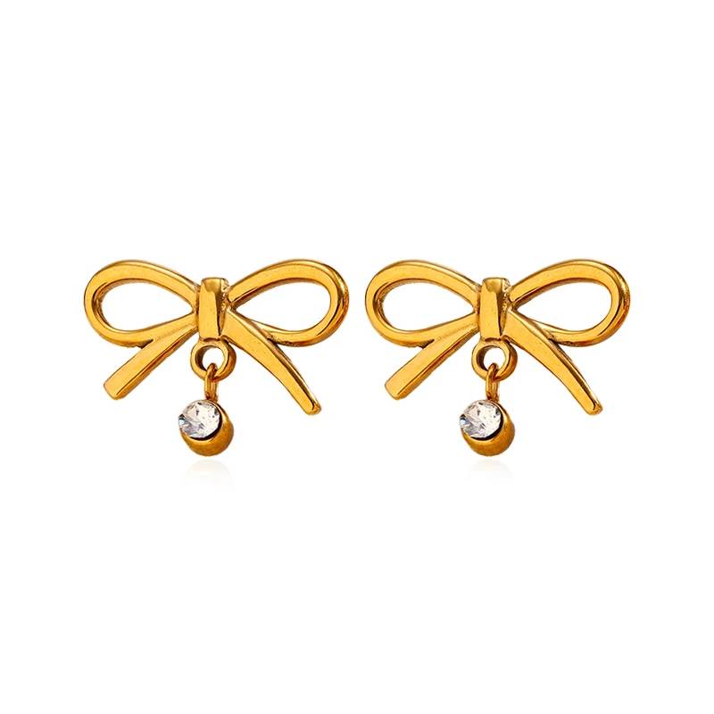 Boucles d'oreilles à clous en zircon et nœud plaqué or 18 carats Lonceen Jewelry Wholesale, acier inoxydable 316L hypoallergénique et résistant au ternissement.