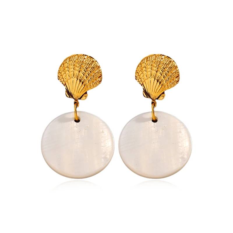 Pendientes colgantes de concha, chapados en oro de 18 quilates, de acero inoxidable 316L, hipoalergénicos e impermeables - Joyería Lonceen