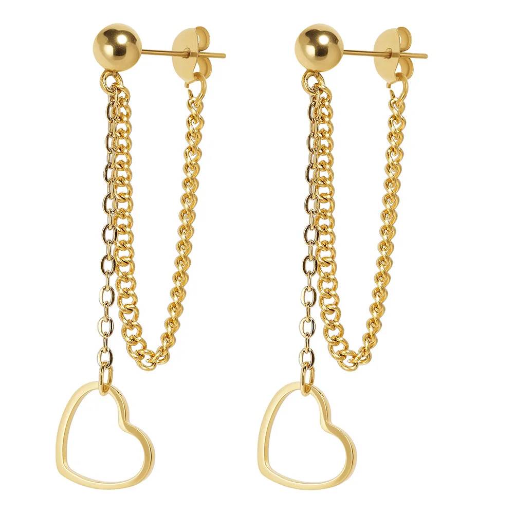 Pendientes colgantes con borla y cadena en forma de corazón de acero inoxidable chapado en oro de 18 quilates de Lonceen Jewelry para mujer.