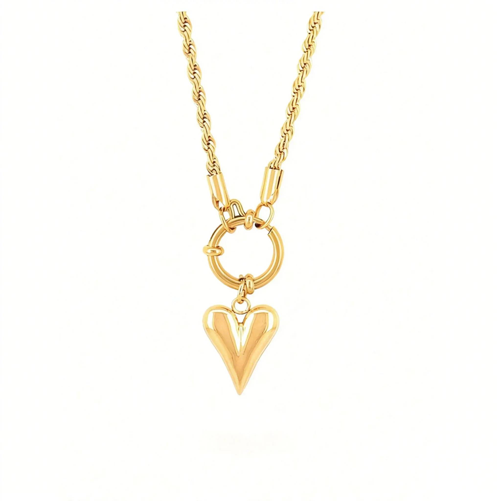 Collar con colgante de corazón de acero inoxidable 316L chapado en oro de 18 quilates, a la moda - Joyería hipoalergénica para uso diario para mujer
