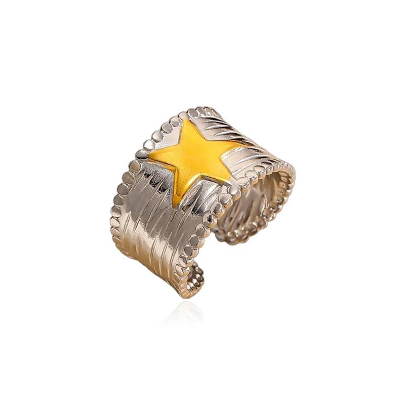 Anillo abierto en forma de estrella bicolor, impermeable y resistente al deslustre, de diseño exclusivo de Lonceen Jewelry.