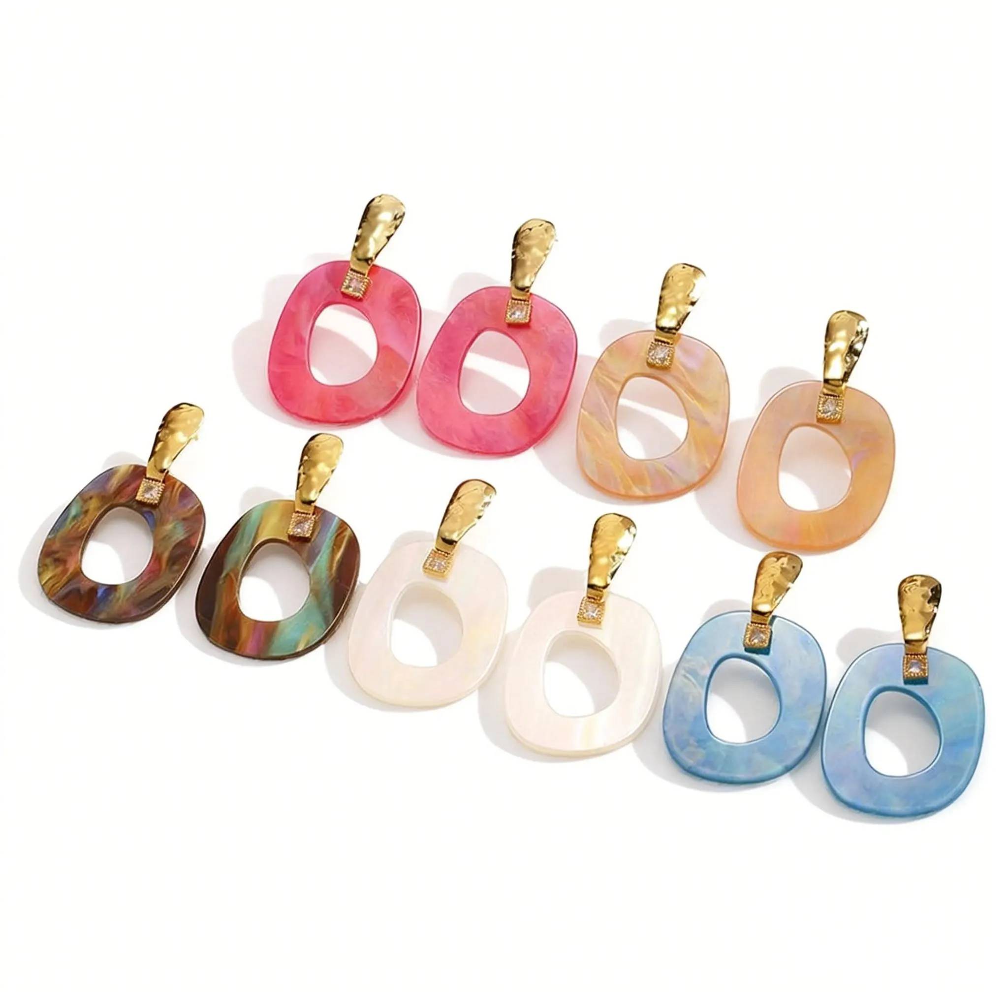 Pendientes ovalados de resina chapados en oro de 18 quilates, estilo vintage e hipoalergénicos de Lonceen, para mujer.