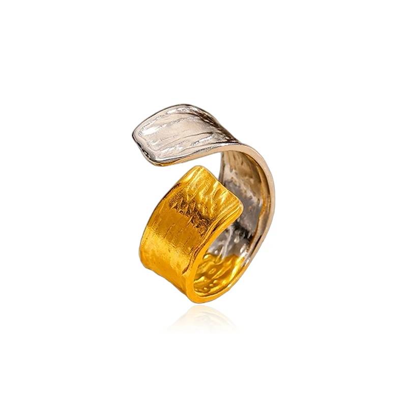 Nuevo anillo vintage bicolor de acero inoxidable chapado en oro de 18 quilates estilo Ins para mujer, ideal para uso diario.